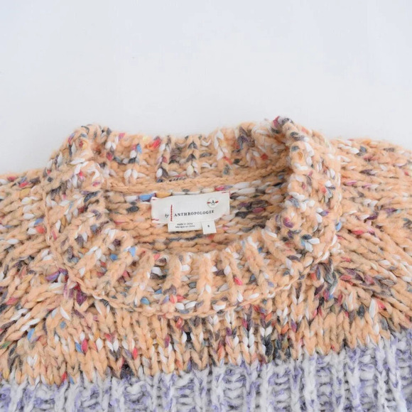 Anthropologie Kahlo Striped Pink & Cream Chunky Knit Crewneck Sweater S - Picture 11 of 12